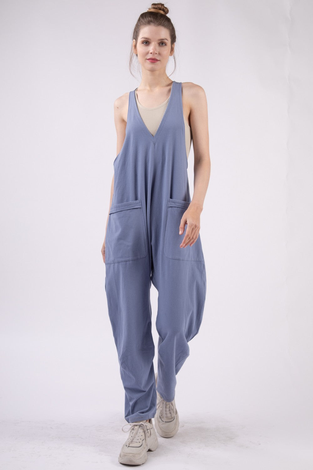 VERY J  Plunge Sleeveless Jumpsuit with Pockets