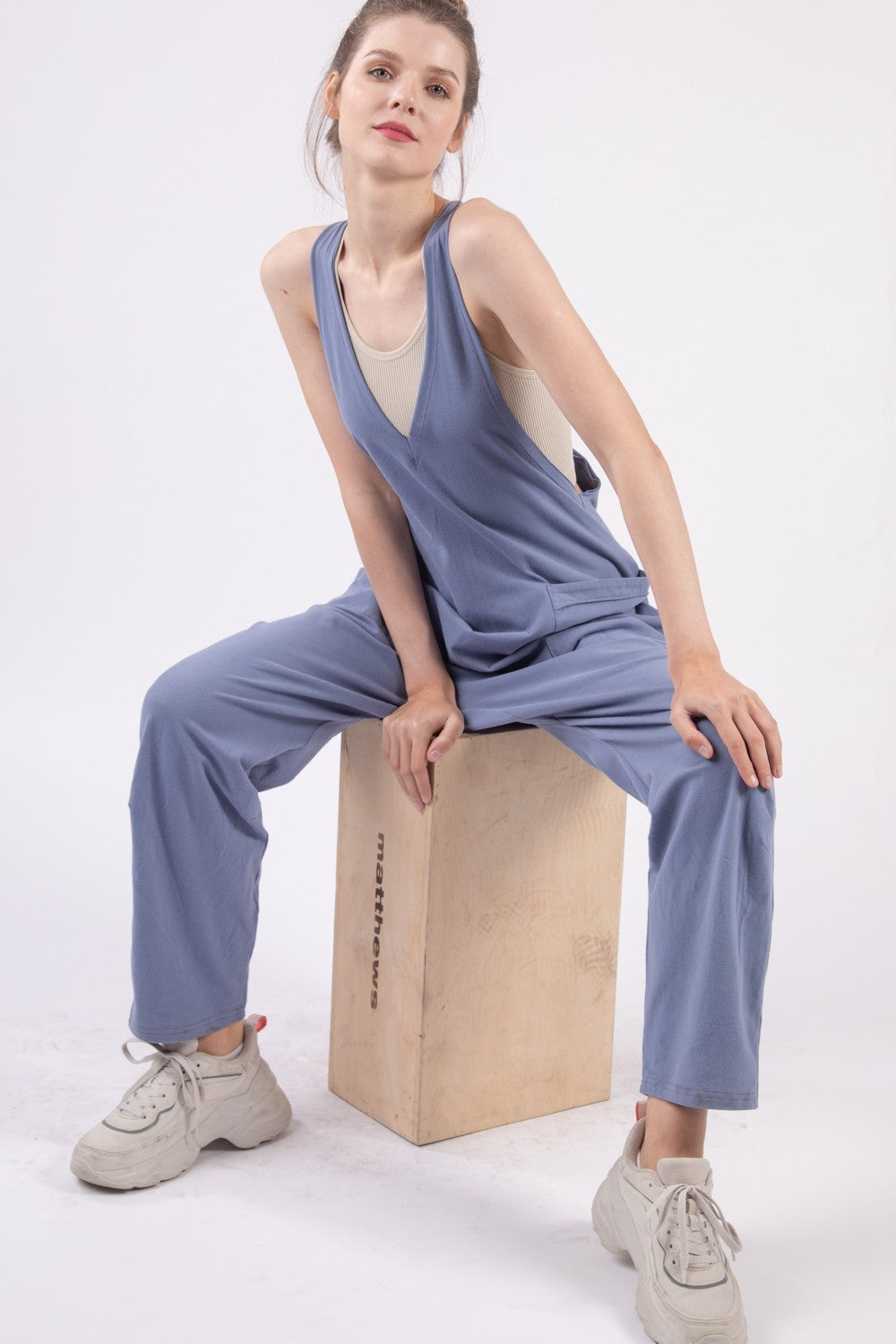 VERY J  Plunge Sleeveless Jumpsuit with Pockets