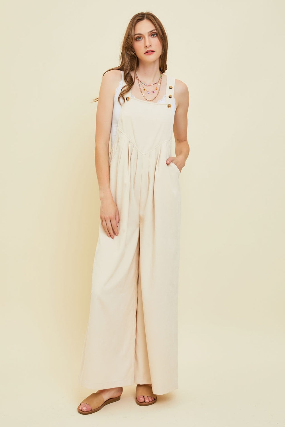 HEYSON Full Size Corduroy Sleeveless Wide-Leg Overall