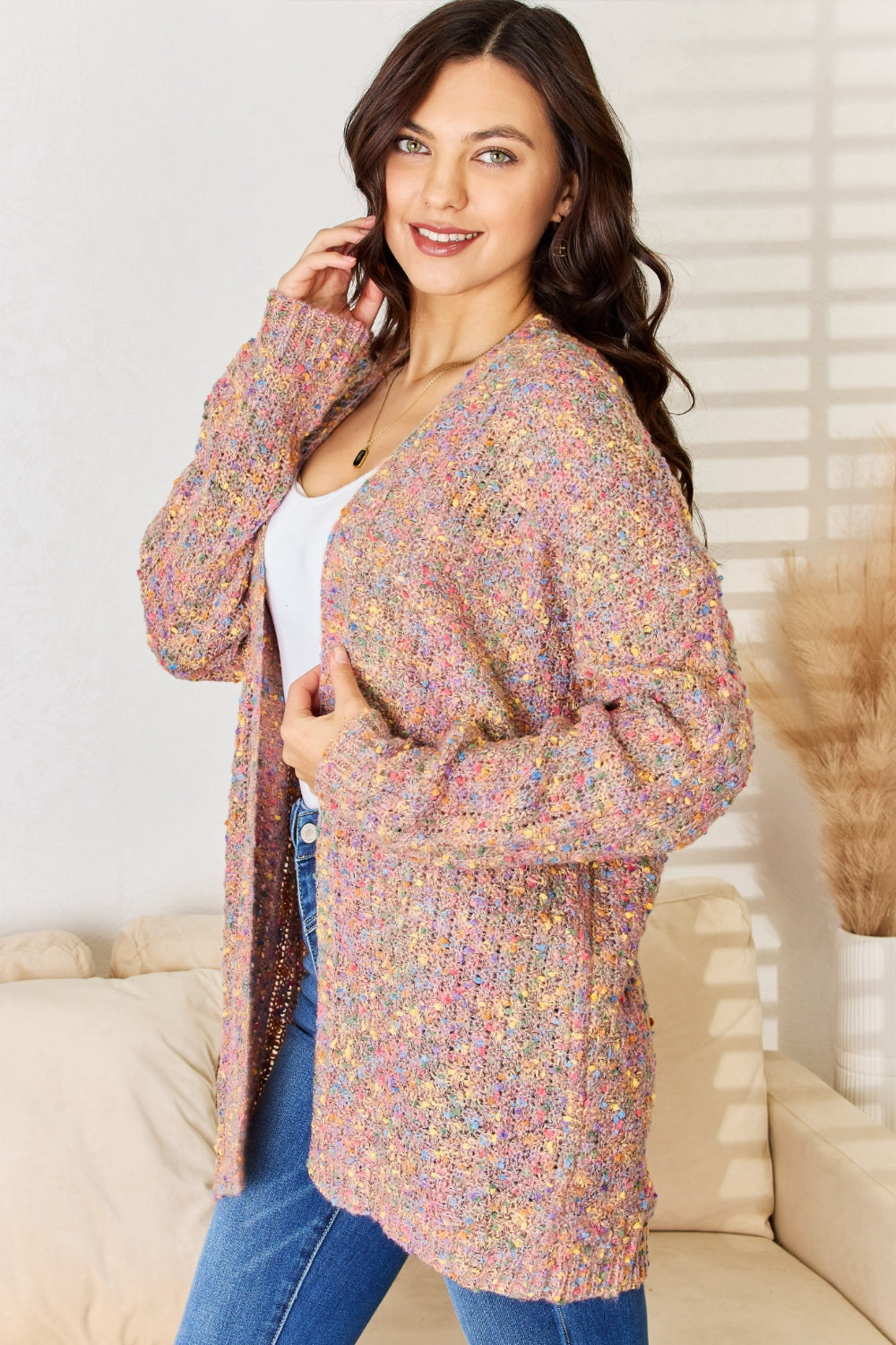 Rousseau Multicolor Open Front Knit Cardigan