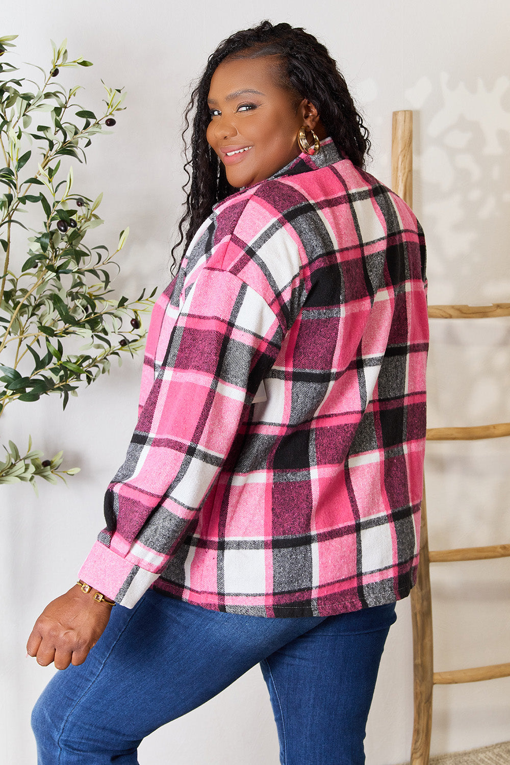 Plaid Button Up Collared Neck Jacket