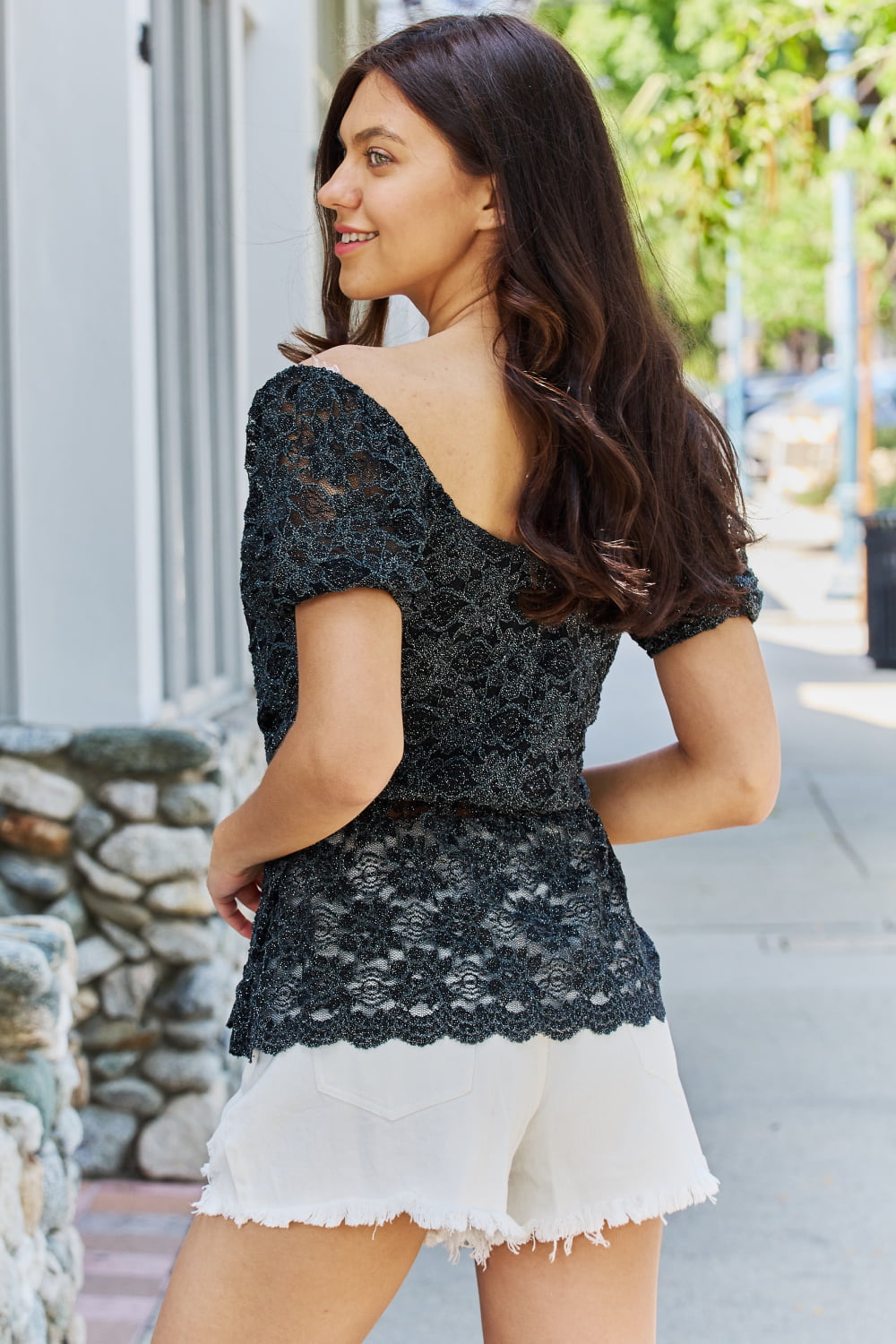 GeeGee Show Stopper Glitter Peplum Top