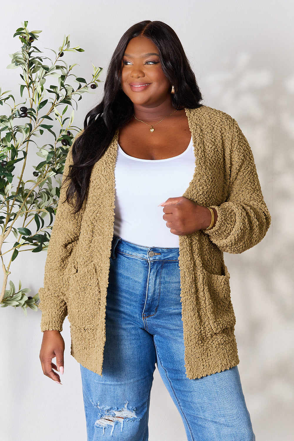 Zenana Falling For You Full Size Open Front Cardigan with Pockets