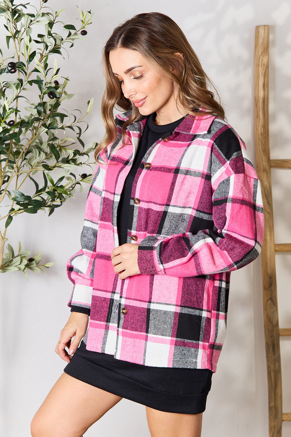 Plaid Button Up Collared Neck Jacket