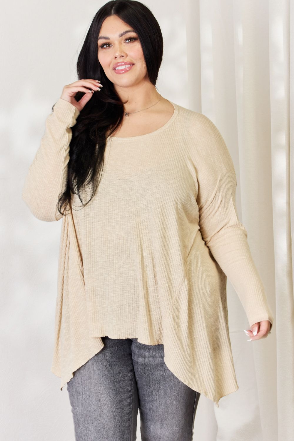 HEYSON Full Size Oversized Sharkbite Hem Top