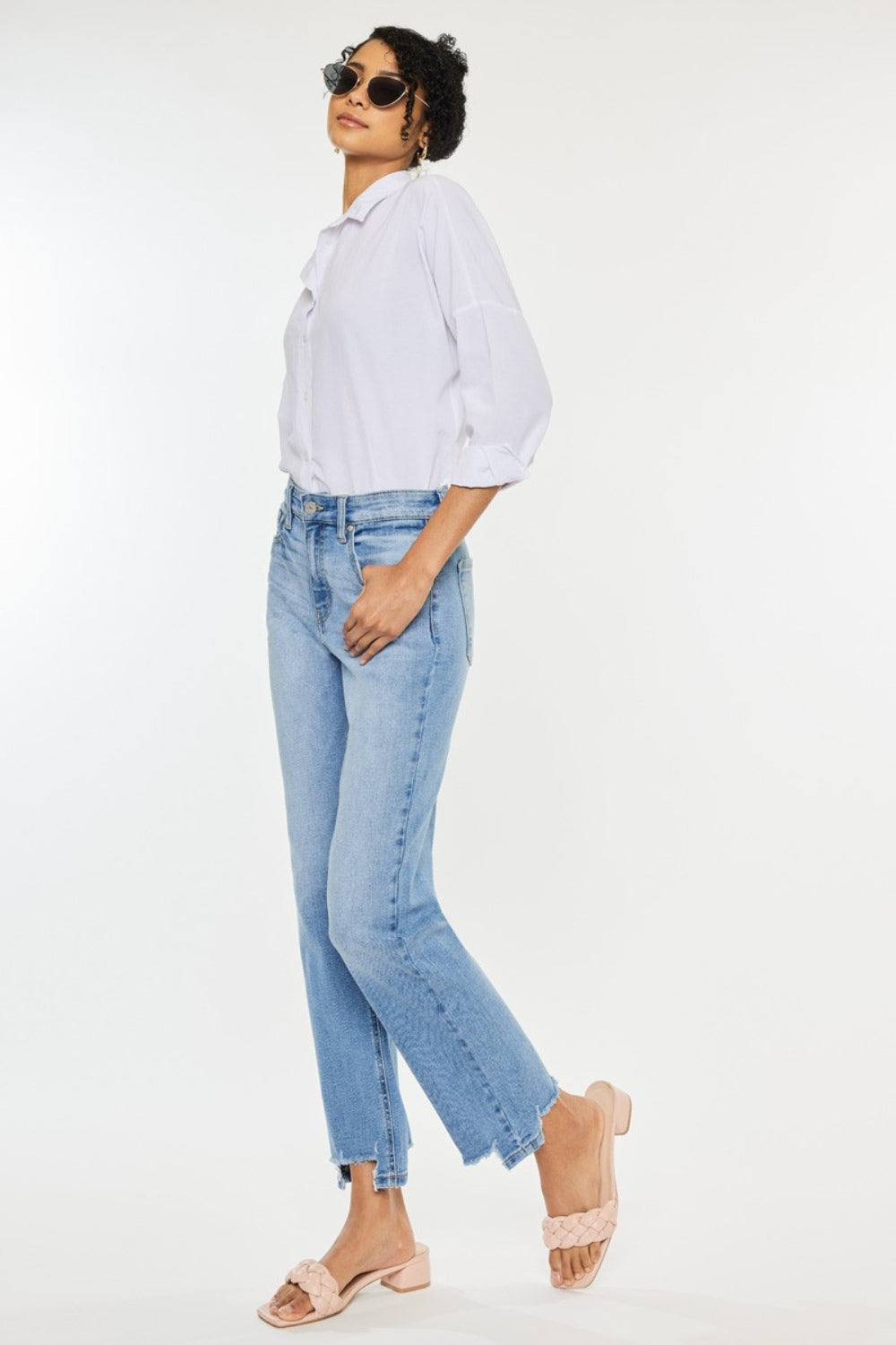 Kancan High Waist Raw Hem Straight Jeans